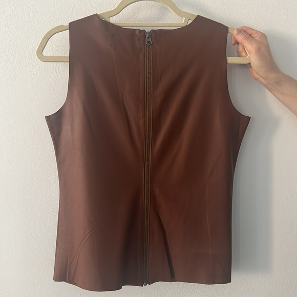 Cocoa colored leather sleeve top size medium - Picture 3 of 7